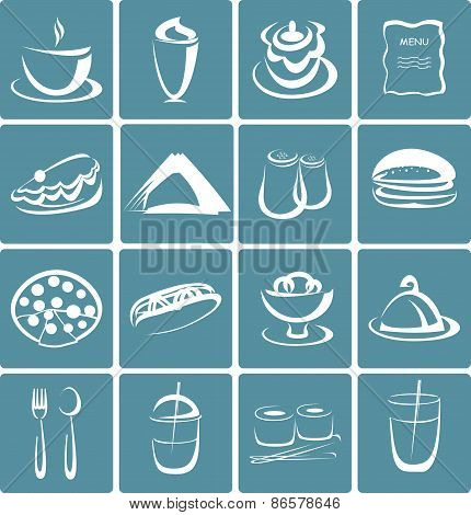 Set Of Flat Design Icons For Restaurant, Food And Drink