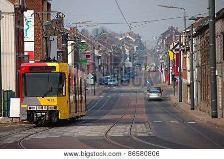 Urban street with smoggy view in Belgium