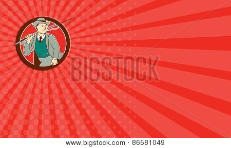 Business Card Vintage Fly Fisherman Bowler Hat Cartoon