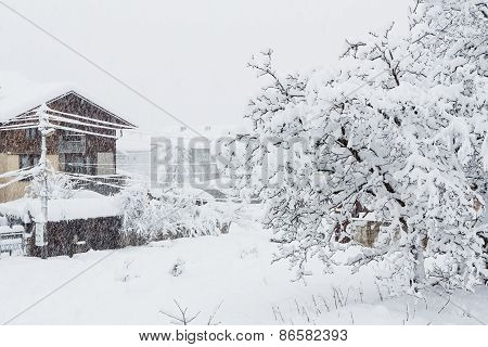 Strong Snowfall In The Small City