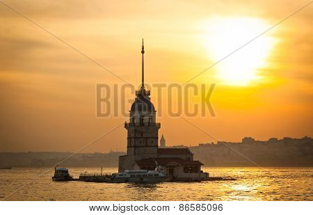 Maiden's Tower Located In The Middle Of Bosphorus Strait, Istanbul, Turkey