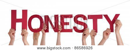 Many People Hands Holding Red Straight Word Honesty