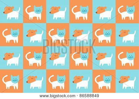 Cats And Dogs Pattern Background