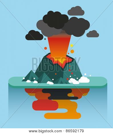 Flat illustration of natural disasters volcano island