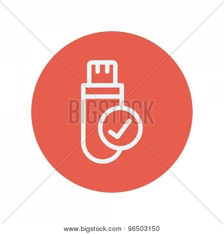 USB flash drive thin line icon for web and mobile minimalistic flat design. Vector white icon inside the red circle.