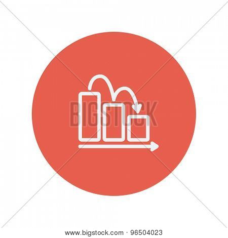 Business graph down thin line icon for web and mobile minimalistic flat design. Vector white icon inside the red circle.