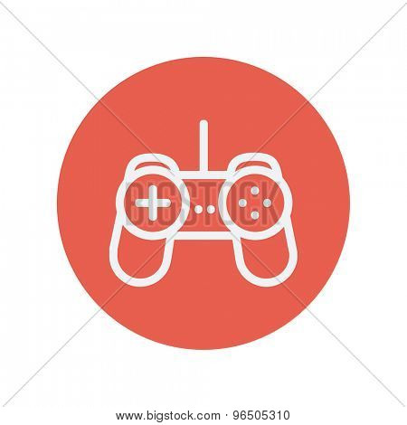Joystick thin line icon for web and mobile minimalistic flat design. Vector white icon inside the red circle.