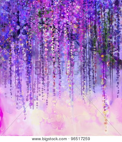 Spring Purple Flowers Wisteria.watercolor Painting