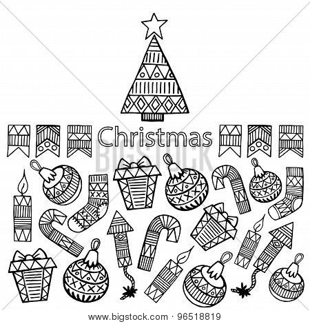 Christmas Sketch Icons Isolation Horizontal Banner Vector Design Illustration.