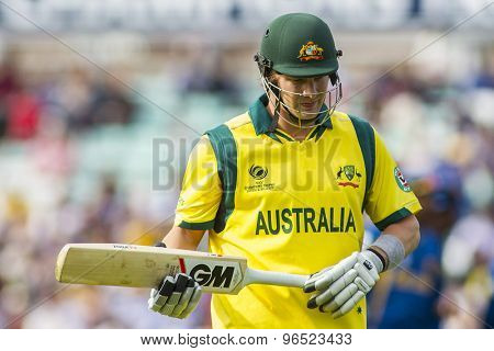 LONDON, ENGLAND - June 17 2013: Australia's Shane Watson walks off after being dismissed during the ICC Champions Trophy international cricket match between Sri Lanka and Australia.