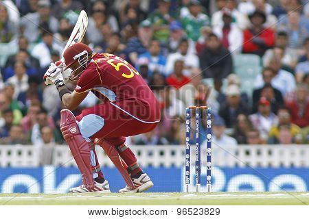 LONDON, ENGLAND - June 07 2013: West Indies Kieron Pollard during the ICC Champions Trophy cricket match between Pakistan and The West Indies at The Oval Cricket Ground.