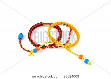Buddhist Bracelets On A White Background