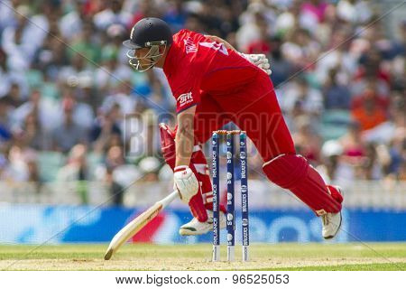 LONDON, ENGLAND - June 19 2013: England's Jonathan Trott runs a single during the ICC Champions Trophy semi final match between England and South Africa at The Oval Cricket Ground