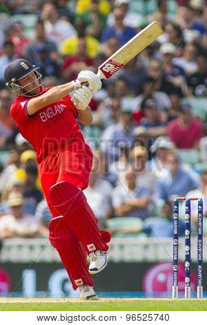 LONDON, ENGLAND - June 19 2013: England's Jonathan Trott batting during the ICC Champions Trophy semi final match between England and South Africa at The Oval Cricket Ground