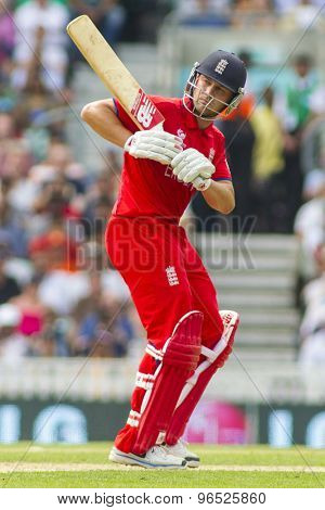 LONDON, ENGLAND - June 19 2013: England's Jonathan Trott during the ICC Champions Trophy semi final match between England and South Africa at The Oval Cricket Ground