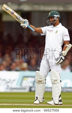 LONDON, ENGLAND. AUGUST 17 2012 South Africa's Vernon Philander celebrates a half century during the third Investec cricket  test match between England and South Africa, at Lords Cricket Ground