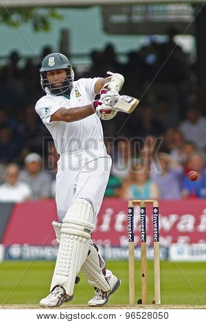 LONDON, ENGLAND. AUGUST 19 2012 South Africa's Hashim Amla batting during the third Investec cricket  test match between England and South Africa, at Lords Cricket Ground
