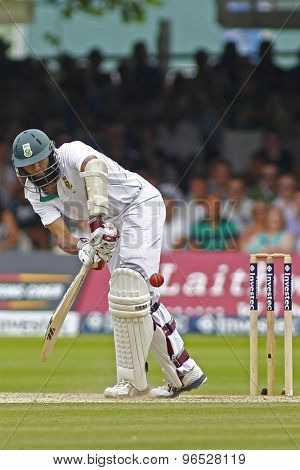 LONDON, ENGLAND. AUGUST 19 2012 South Africa's Hashim Amla during the third Investec cricket  test match between England and South Africa, at Lords Cricket Ground