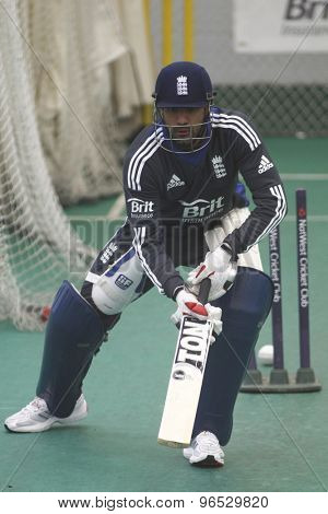 CHESTER LE STREET, ENGLAND. JULY 06 2012: England's Ravi Bopara,  during the official training and net session prior to the 4th one day international between England and Australia