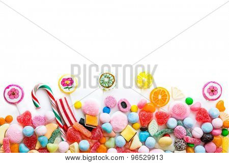 Arrangement of a variety of sweets on a white background