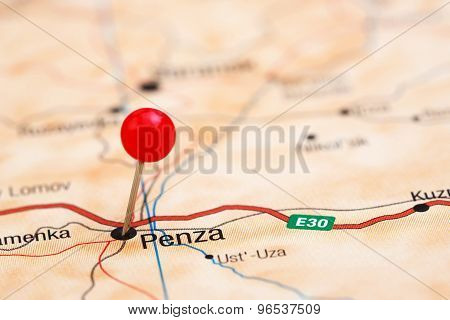 Penza pinned on a map of europe
