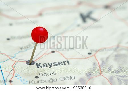 Kayseri pinned on a map of europe