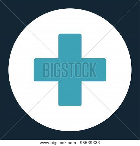 Plus flat blue and white colors round button