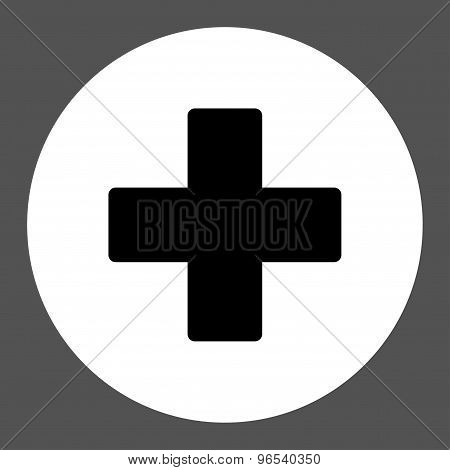 Plus flat black and white colors round button