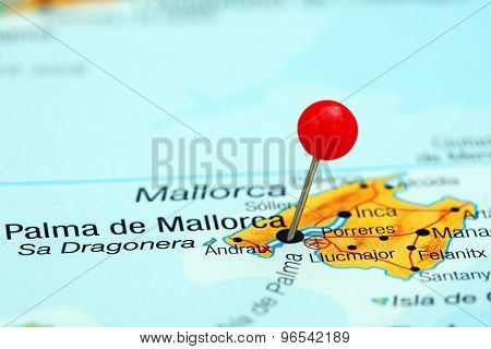 Palma de Mallorca pinned on a map of europe