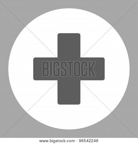 Plus flat dark gray and white colors round button