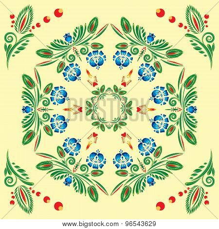 seamless pattern with floral ornament with elements of berries and leaves