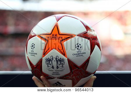 LONDON, ENGLAND. May 28 2011: The Match ball for the 2011UEFA Champions League final between Manchester United and FC Barcelona, at Wembley Stadium