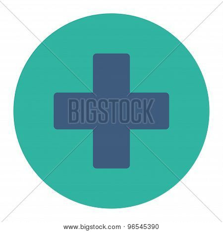 Plus flat cobalt and cyan colors round button