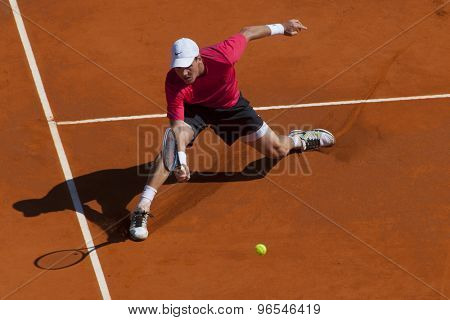 MONTE CARLO, MONACO. APRIL 21 2012Tomas Berdych (CZE) in action during the semi final singles match between Novak Djokovic (SRB) and Tomas Berdych (CZE) at the ATP Monte Carlo Masters  .
