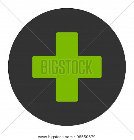 Plus flat eco green and gray colors round button
