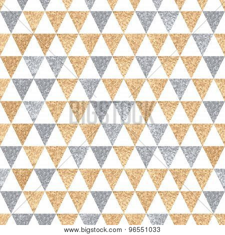 Seamless ethnic background simple triangles. Golden and silver.