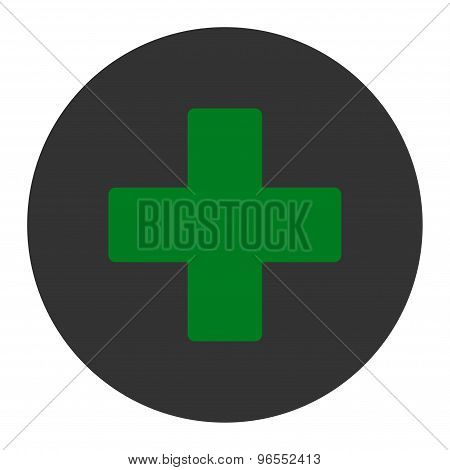 Plus flat green and gray colors round button