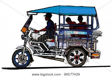 Driving tuk tuk in Laos - vector illustration