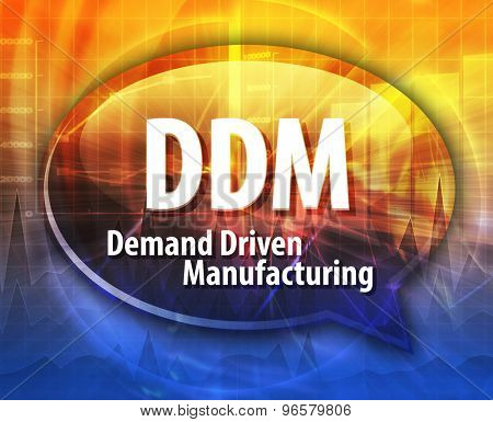 word speech bubble illustration of business acronym term DDM Demand Driven Manufacturing