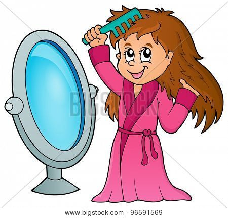 Girl combing hair theme 1 - eps10 vector illustration.