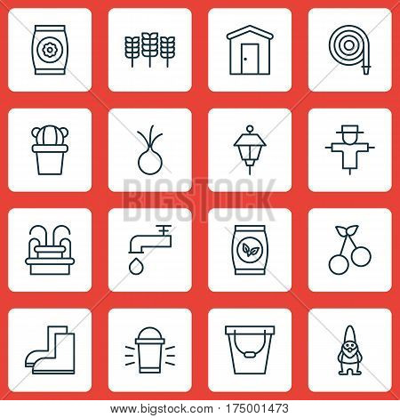 Set Of 16 Plant Icons. Includes Pail, Sweet Berry, Bugbear And Other Symbols. Beautiful Design Elements.