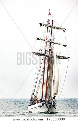 Sailing ship on the sea. Tall Ship.Yachting and Sailing travel. Cruises and holidays. Postcard, Book cover