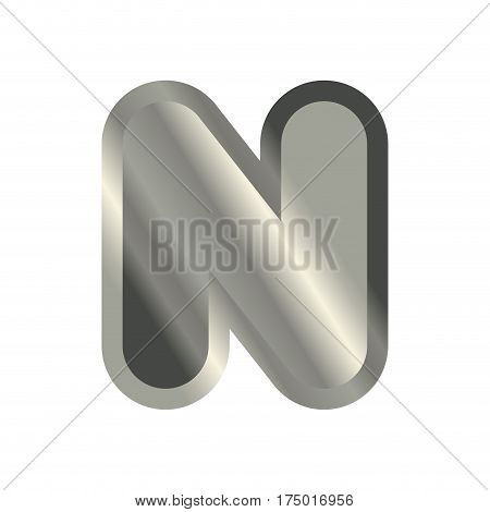 Letter N Steel Font. Metal Alphabet Sign. Iron Abc Symbol. Chromium Lettering. Silver Typography