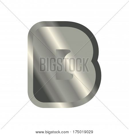 Letter B Steel Font. Metal Alphabet Sign. Iron Abc Symbol. Chromium Lettering. Silver Typography