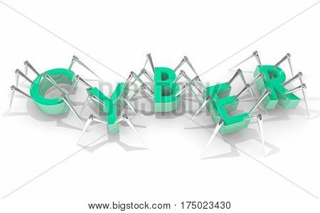 Cyber Compuer Digital Security Theft Letters Word 3d Illustration