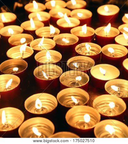 Candles Lit With The Flame During The Religious Ceremony