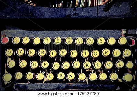 keyboard of a very antique typewriter for writers