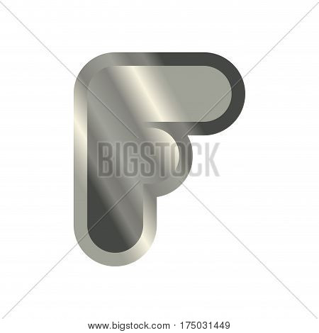 Letter F Steel Font. Metal Alphabet Sign. Iron Abc Symbol. Chromium Lettering. Silver Typography