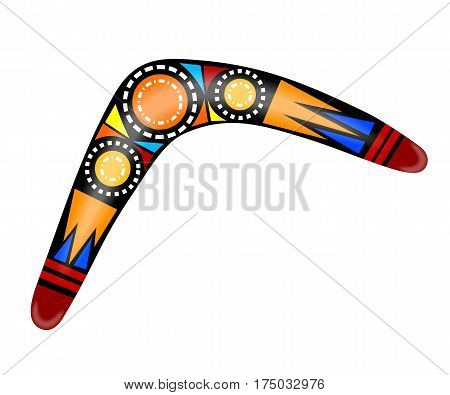 Australian boomerang. Cartoon boomerang on a white background. Vector illustration of colored tribal weapon. Stock vector