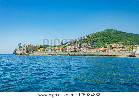 Landscape of Old Town Budva Montenegro. Adriatic Sea.